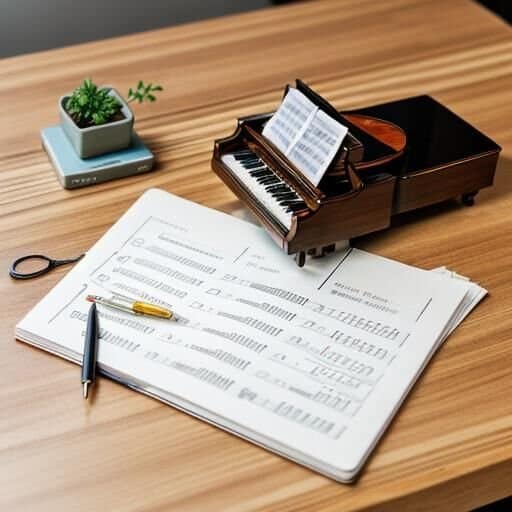 Small grand piano model on piano transport price documents